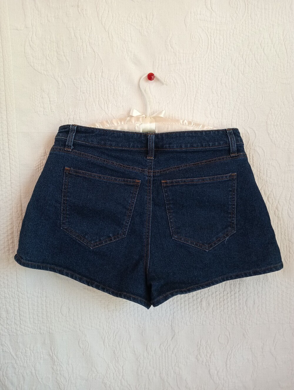 No Boundaries Dark Blue Denim Shorts Classic Mid rise 1inch Inseam Casual Booty - Picture 8 of 12